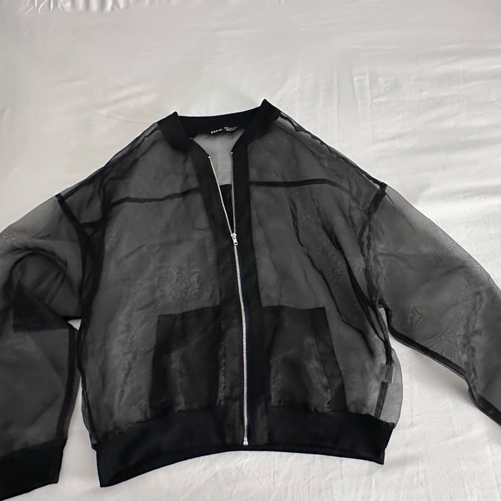SHEIN Black Sheer Jacket with Zipper